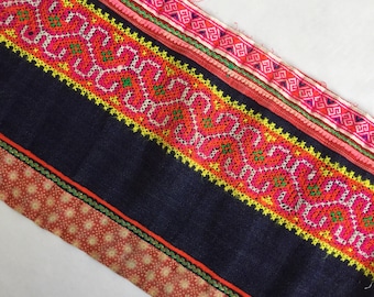 Sale!!!!! Handwoven Hmong Hemp ,vintage Batik fabric textiles, old skirt Hmong hemp , Hmong textile from Thailand(A1)