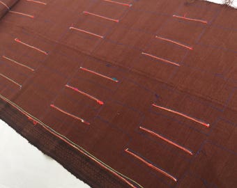 2 Meters Long Brown Vintage Hmong hemp Fabric ,Batik fabric textiles, Handwoven Hmong hemp fabric form Thailand(BROWN1)