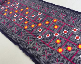 2,40 metros de largo algodón Hmong tejido Indigo Batik, textiles de algodón vintage, algodón índigo Corredor de mesa, algodón Hmong de Tailandia (BR10)