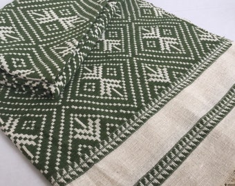 Sale!!! 2 Meters Long Green and white Long Thai cotton ,Vintage cotton textiles, Blanket cotton, Table runner from Thailand(TT4)
