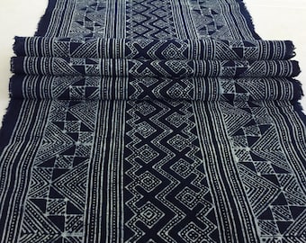 Shock Price!!!! 2.40 Meters Long Hmong cotton Indigo Batik fabric, Vintage style cotton textiles, Table runner from Thailand (2006)