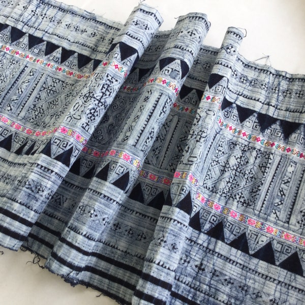 Sale!! 2.25 Meters Long Hmong cotton Indigo Batik fabric, vintage cotton textiles,indigo cotton Table runner, Hmong skirt from Thailand(MA1)