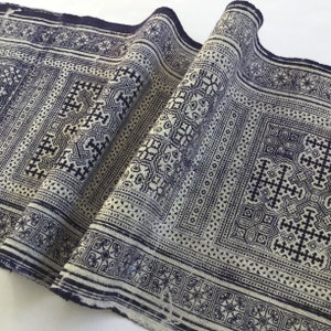 Natural Hmong hemp fabric, vintage  hemp hand dyed Hmong hill tribe -Bed runner ,Table runner from Thailand(US40)