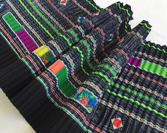 ¡¡Venta!! 2,80 metros de largo algodón Hmong tejido Indigo Batik, textiles de algodón vintage, algodón índigo Corredor de mesa, falda Hmong de Tailandia (MN5)