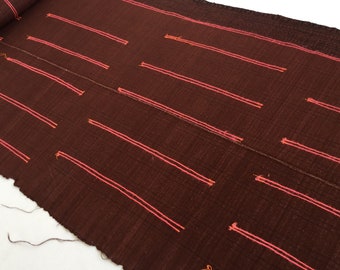 Vintage Brown Hmong Hemp Fabric: Handwoven Batik Textile (6.5 ft x 19.5 in)