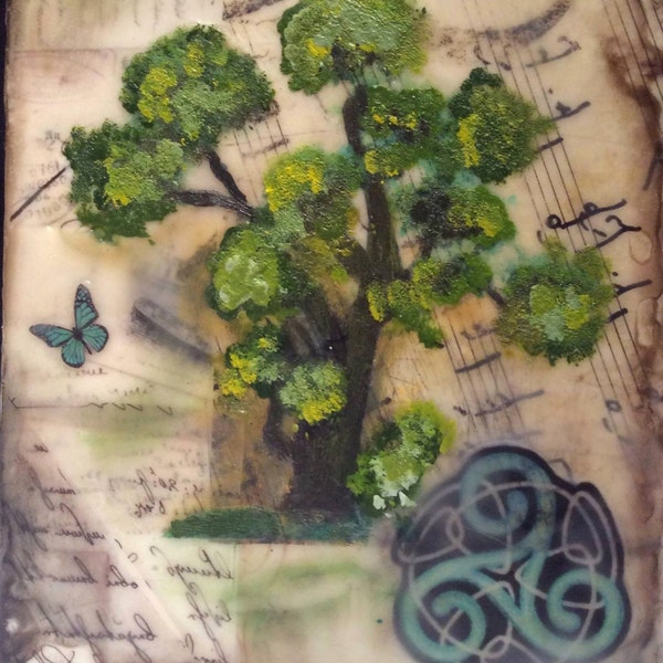 Celtic Tree ~ Encaustic Mixed Media / Celtic Art / Tree painting / Nature painting / Druid painting / Druid art / Wax art/ home decor