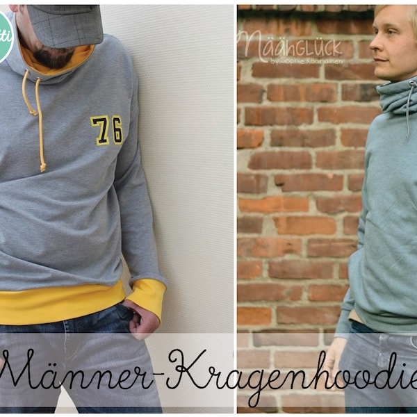 Männer - Kragenhoodie XS-4XL Hoodie Schnittmuster / ebook + Anleitung / PDF / sewing pattern / Konfetti Patterns / konfettipatterns / nähen