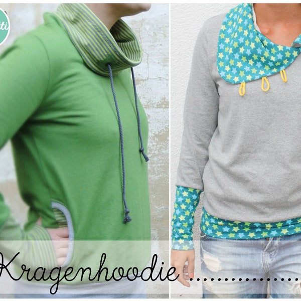 Kragenhoodie Schnittmuster Gr. 34-48 Hoodie ebook + Anleitung / Damen / PDF / sewing pattern / Konfetti Patterns / konfettipatterns / nähen