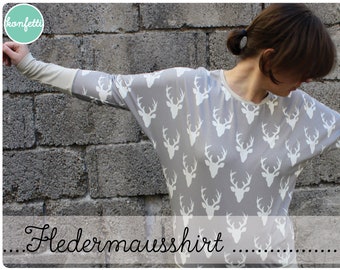 Fledermausshirt Schnitt Shirt Damen Pullover - Schnittmuster Gr.34-52 / ebook + Anleitung / PDF / sewing pattern / Konfetti Patterns / nähen