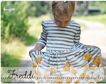 Freddi Mädchenkleid Gr. 86-164 lang- und kurzarm Schnittmuster ebook Anleitung sewing pattern / Konfetti Patterns / konfettipatterns / nähen