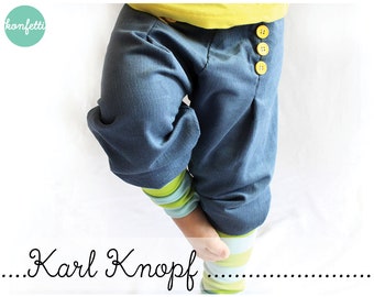 Karl Knopf Hose Gr. 92-164 Pumphose ebook + Anleitung / Kinder / PDF / sewing pattern / Konfetti Patterns / konfettipatterns / nähen