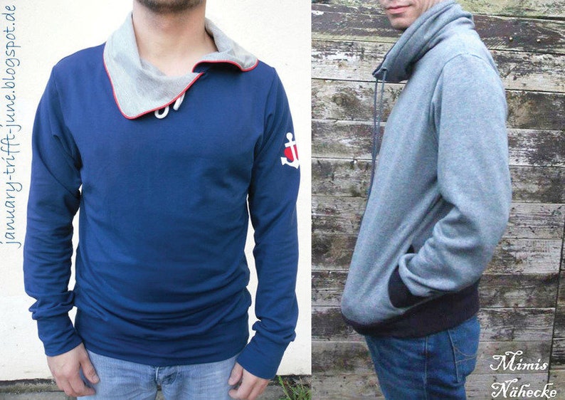 Männer Kragenhoodie XS-4XL Hoodie Schnittmuster / ebook Anleitung / PDF / sewing pattern / Konfetti Patterns / konfettipatterns / nähen Bild 2