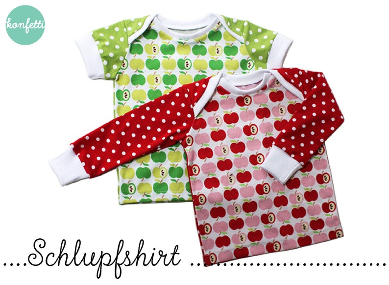 Schlupfshirt Babyshirt Gr. 50-104 Schnittmuster / ebook Anleitung / PDF / sewing pattern / Konfetti Patterns / konfettipatterns / nähen Bild 1