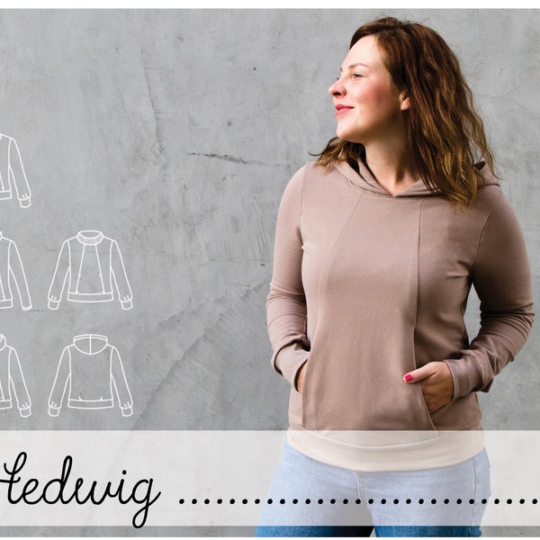 Hedwig - Fashion Pullover mit Kapuze u. Kragen  Damen Gr. 34-50 Schnittmuster ebook  sewing pattern / Konfetti Patterns / konfettipatterns