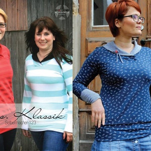 Mrs.Klassik Damenpullover Hoodie Gr. 34-54 Schnittmuster ebook Anleitung PDF / sewing pattern / Konfetti Patterns / konfettipatterns / nähen Bild 2