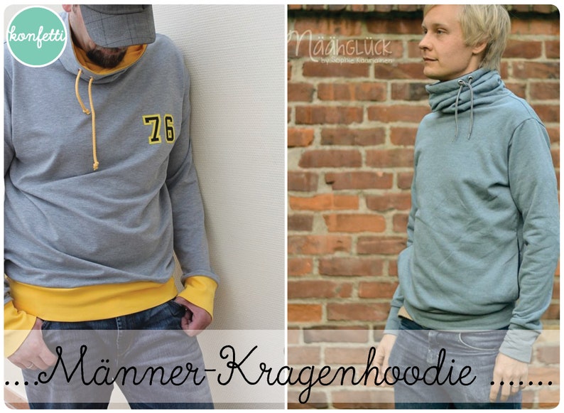 Männer Kragenhoodie XS-4XL Hoodie Schnittmuster / ebook Anleitung / PDF / sewing pattern / Konfetti Patterns / konfettipatterns / nähen Bild 1