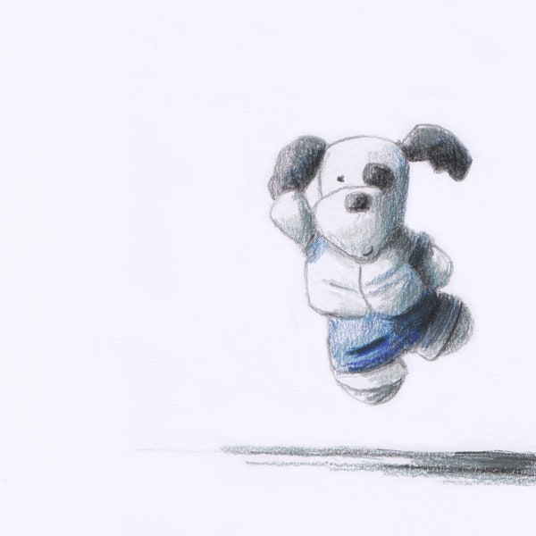 Douglas. Colour pencil soft toy dog sketch.