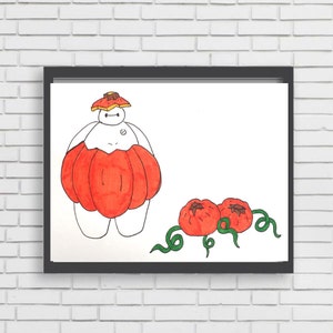 THANKFUL BAYMAX PUMPKIN - original marker painting drawing illustration art halloween thanksgiving autumn fall baymax big hero print disney