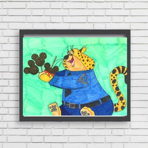 CLAWHAUSER & DISNEY SNACKS - original marker painting zootopia officer benjamin clawhauser disney snacks treats art illustration print cat