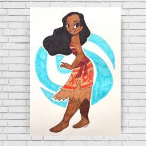 MOANA - original marker painting print disney world land art illustration moana quote dancing water movie baby shower nursery room decor