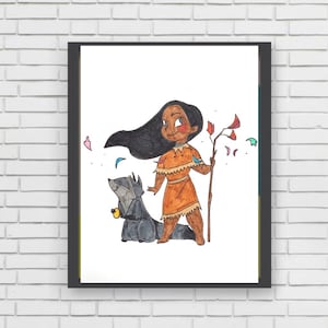 SWEET LITTLE POCAHONTAS - original marker painting disney world land print illustration art disney nursery baby shower pocahontas new world