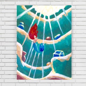 ARIELS GROTTO - original acrylic painting disney illustration disney painting the little mermaid ariel grotto treasure painting ariel art