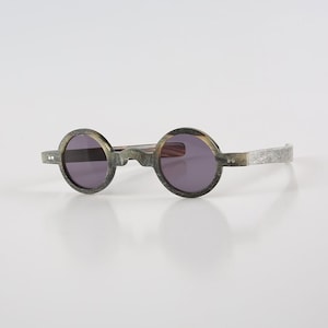 Lunettes de soleil rondes 2 rivets en corne naturelle véritable faites à la main - Miel et corne noire mate - Homme - Femme - 100% corne véritable