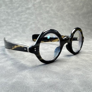 Montures de lunettes vintage rondes rondes épaisses faites à la main en corne naturelle véritable - Hommes - Femmes - 100 % corne véritable