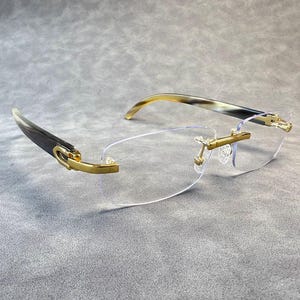 Handmade Natural Horn Rimless Glasses Frames with Gold Metalwork