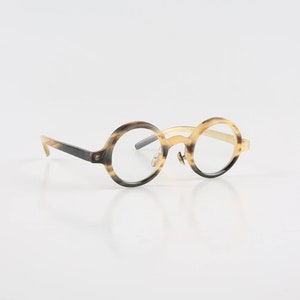 Lunettes de soleil rondes classiques faites à la main en corne naturelle véritable avec montures pour plaquettes nasales - Hommes - Femmes - 100 % Corne véritable