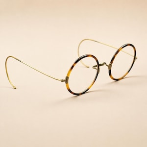 Antique Style Brass and  Tortoise Acetate Round Glasses Spectacles