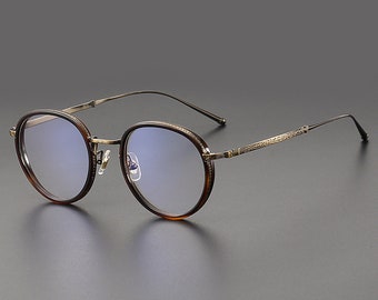 Vintage japanischer Stil Leichte Titanium und Acetat Brillenfassungen - Brillen mit Stärke - Unisex Brillen Retro