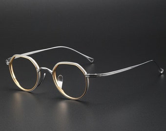 Vintage estilo japonés Titanium Small Polygon Handmade Frames Gafas - Diferentes colores - Lentes graduadas - Gafas para hombre Retro
