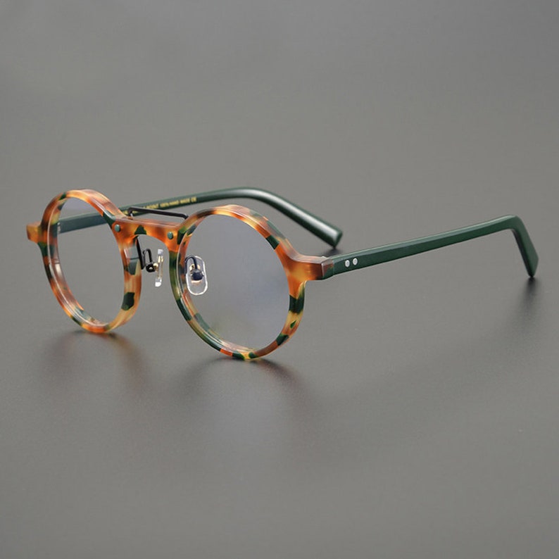 Vintage japanischen Stil Acetat Rundbogen Brücke handgefertigte Rahmen Gläser verschiedene Farben Korrekturgläser Green Tortoise