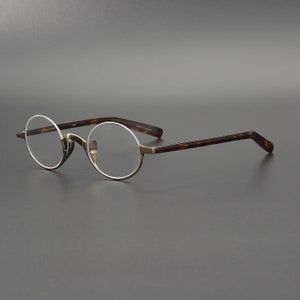 Vintage japanischer Stil kleine runde ovale leichte Titanium und Acetat Brillengestelle Brillen mit Stärke Unisex Brillen Retro Bronze