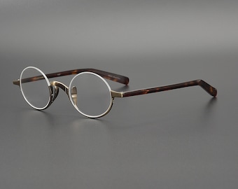 Montature per occhiali vintage in titanio e acetato, rotonde ovali piccole e leggere in stile giapponese - Lenti graduate - Occhiali unisex retrò