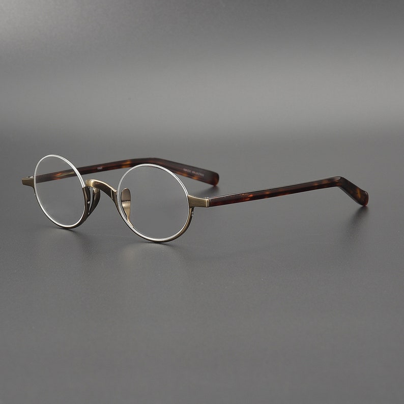 Vintage japanischer Stil kleine runde ovale leichte Titanium und Acetat Brillengestelle Brillen mit Stärke Unisex Brillen Retro Bronze