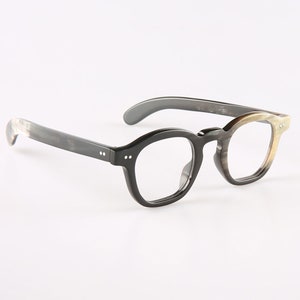 Montures de lunettes de style Woody Allen faites à la main en corne naturelle véritable - Corne noire et blanche - Rivets - Hommes - Femmes - Corne de taureau 100 % véritable