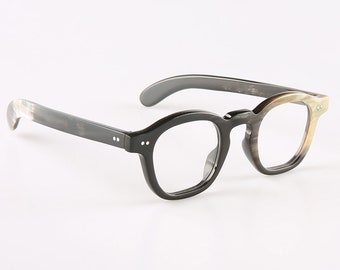 Genuine Natural Horn Handmade Woody Allen Style Glasses Frames - Black and White Horn - Rivets- Men - Women - 100% Genuine Bull Horn