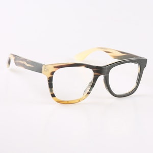 Grandes grandes montures de lunettes vintage faites à la main en corne naturelle véritable - Corne noire miel - Hommes - Femmes - 100 % corne véritable