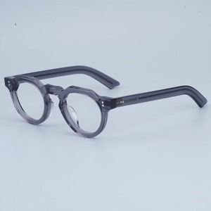 Vintage japanischer Stil Acetat klassische Polygon handgefertigte Rahmen Brille verschiedene Farben Korrektionsgläser Transparent Gray