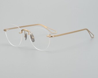 Lunettes en titane sans monture classiques légères de style japonais rétro - Différentes couleurs - Lentilles de prescription - Lunettes pour hommes Rétro