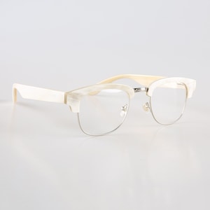Véritables montures de lunettes vintage de style Clubmaster faites à la main en corne naturelle - Beige crème - Hommes - Femmes - Corne 100% authentique - Pilote aviateur