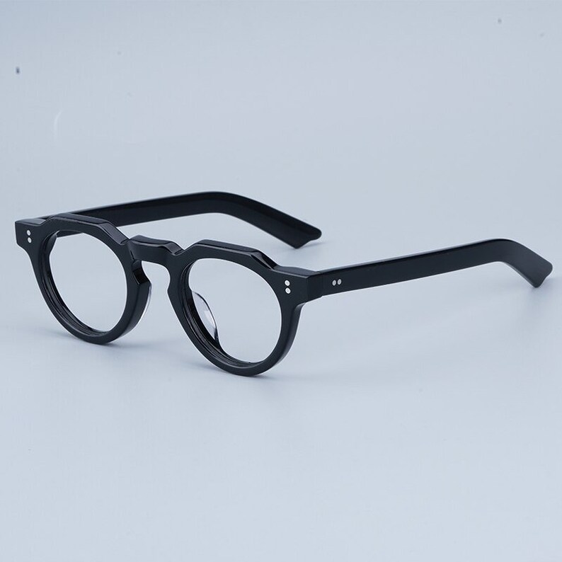 Vintage japanischer Stil Acetat klassische Polygon handgefertigte Rahmen Brille verschiedene Farben Korrektionsgläser Schwarz