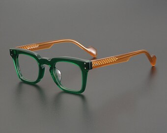 Vintage japanischen Stil handgefertigte rechteckige Acetat Brille - verschiedene Farben - Korrekturgläser -