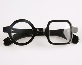 Genuine Natural Buffalo Horn Handmade Asymmetrical Glasses Frames Sunglasses - Piano Black Polished - Men - Women - 100% Genuine Horn