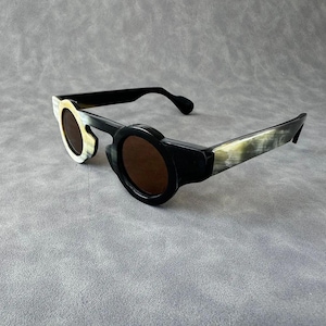 Lunettes de soleil rondes épaisses faites à la main en corne naturelle véritable - Hommes - Femmes - 100 % Corne véritable