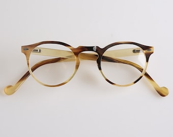 Genuine Natural Horn Handmade Thin Small Size Glasses Frames - Caramel Brown stripes Color - Men - Women - 100% Genuine Bull Horn