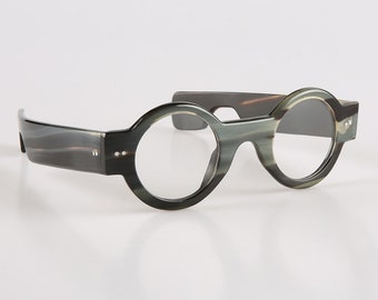 Genuine Natural Horn Handmade Round Thick Glasses Frames Sunglasses - Men - Women - 100% Genuine Horn