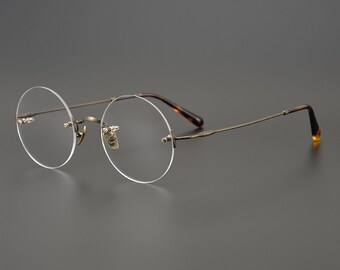 Lunettes rondes en titane Steve Jobs de style vintage - Verres de correction - Lunettes rétro homme